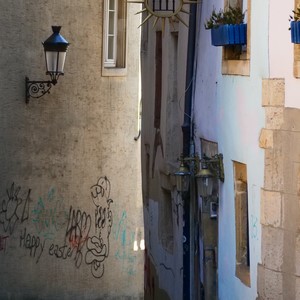 Détour de ruelle, plantes, graffitis et luminaire - Luxembourg  - collection de photos clin d'oeil, catégorie rues